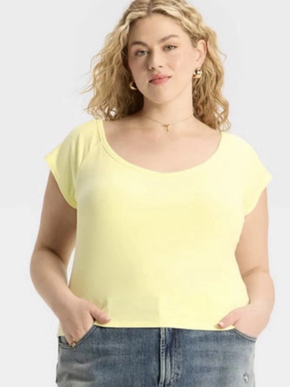 wild fable Pale Yellow Scoop-Neck Cropped Ribbed Tee